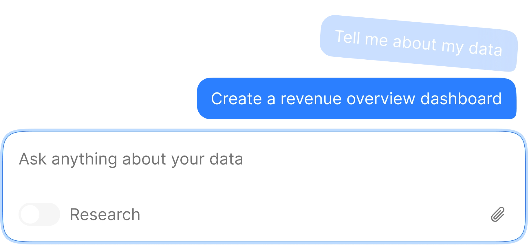 Chat box where the user has asked to create a revenue dashboard