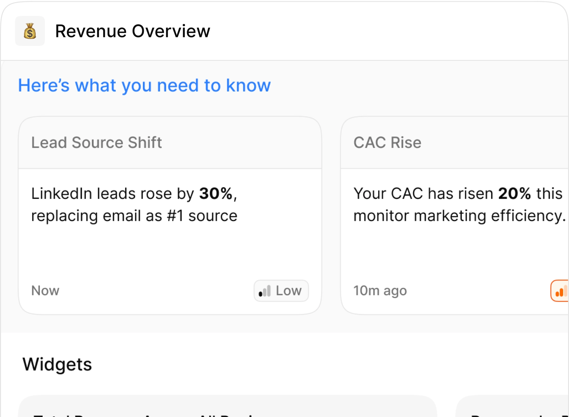 An example of automatic company revenue insights generated by Menza