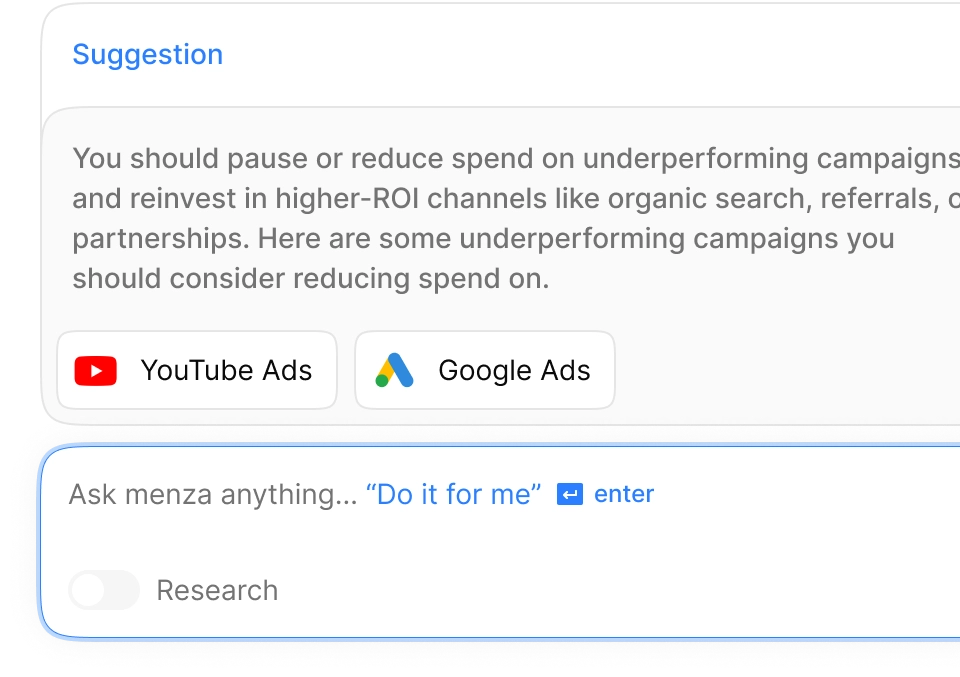 Insight suggestion within the Menza AI chat